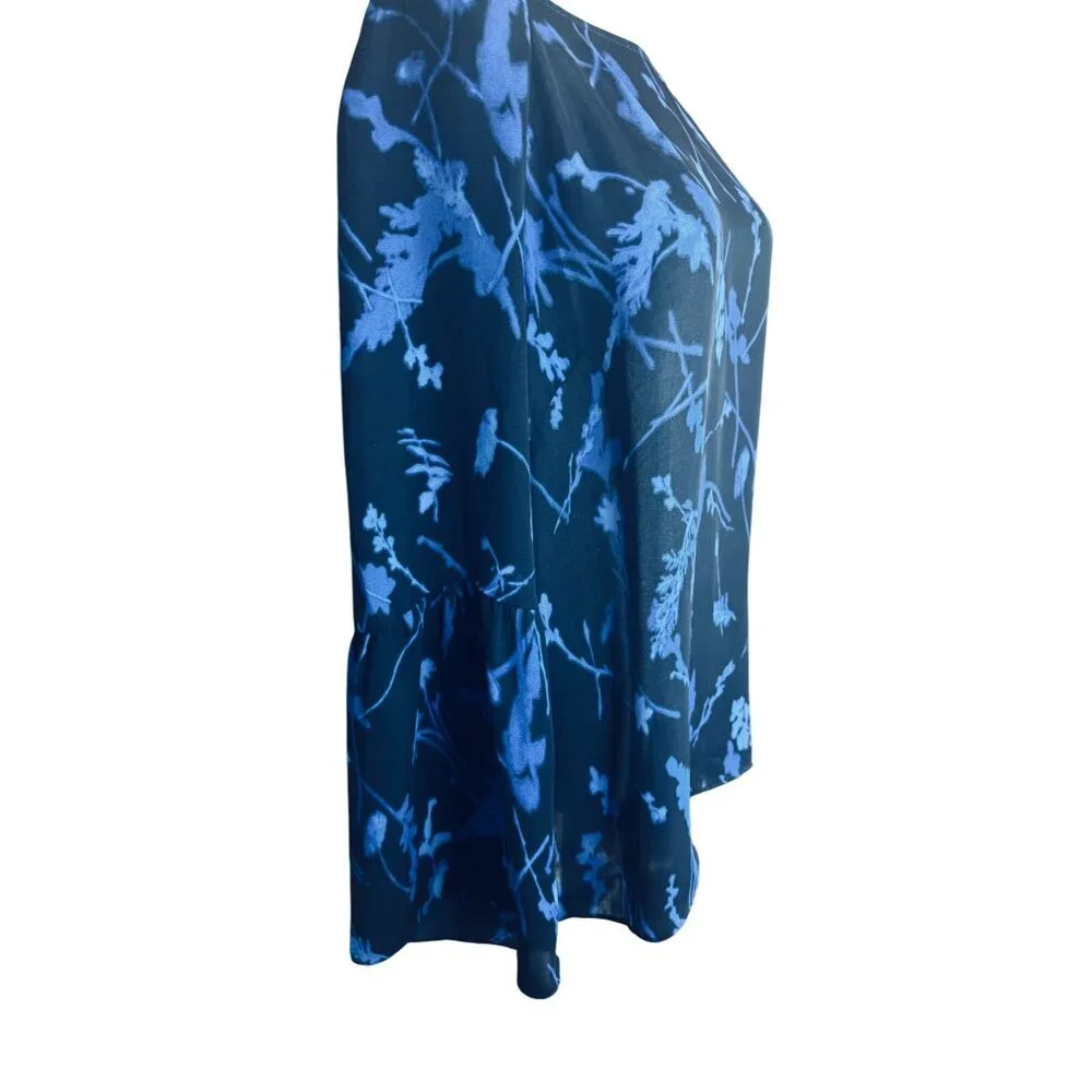 Banana Republic Large Flowy Blue Floral Print Long Bell Sleeve Blouse